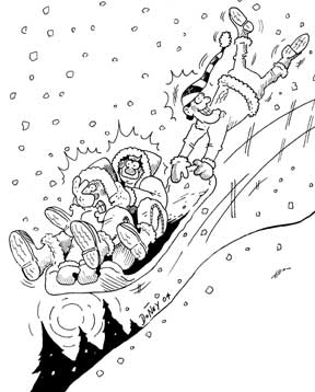 Sledding. Cartoon  by Mark Doney